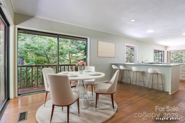 dining space featuring a healthy amount of sunlight and light hardwood / wood-style floors