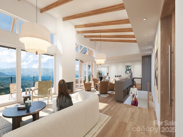 lobby with a mountain view