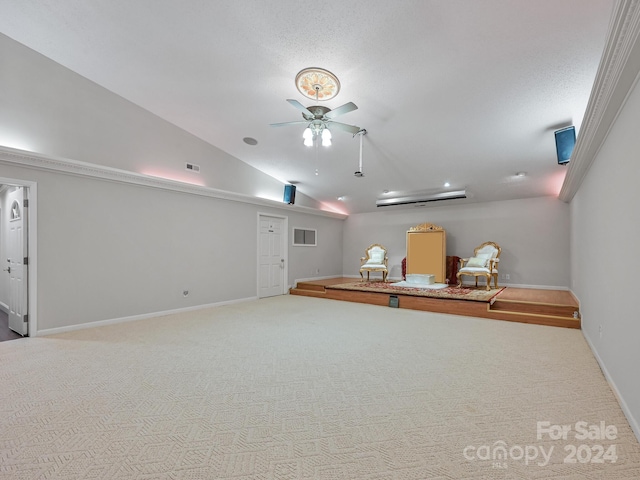 interior space featuring vaulted ceiling and ceiling fan