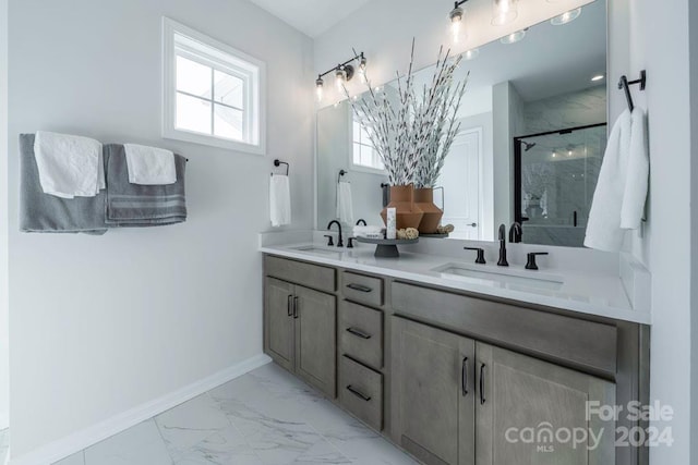 bathroom featuring vanity and walk in shower