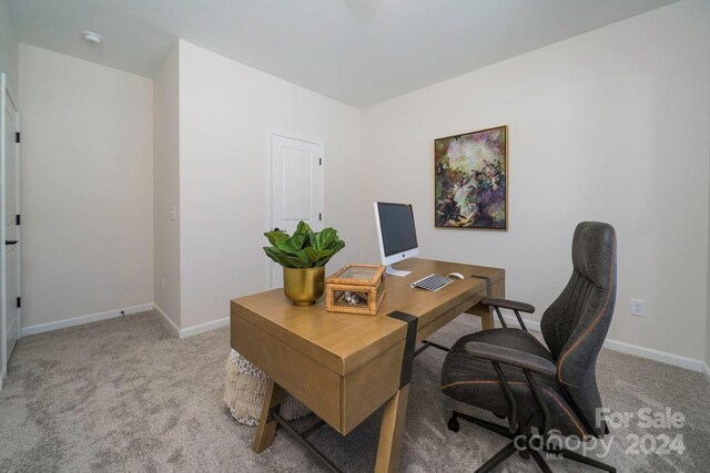 home office with light carpet