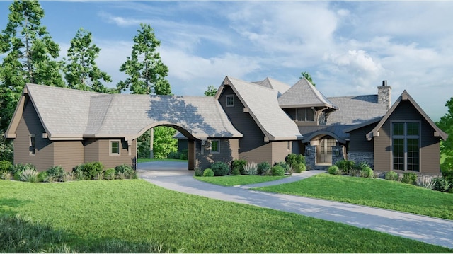 view of front of property featuring a front lawn