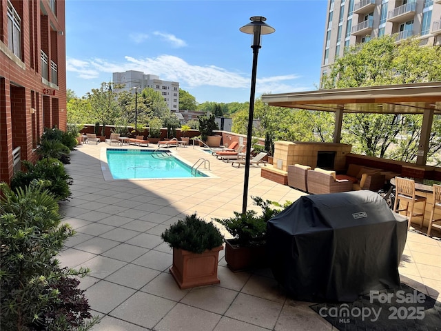 view of swimming pool with a patio and area for grilling