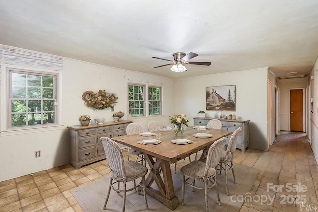 dining room featuring ceiling fan