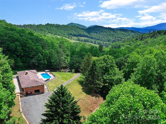 birds eye view of property featuring a mountain view