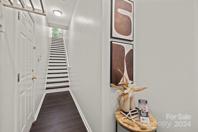 hallway with dark hardwood / wood-style flooring