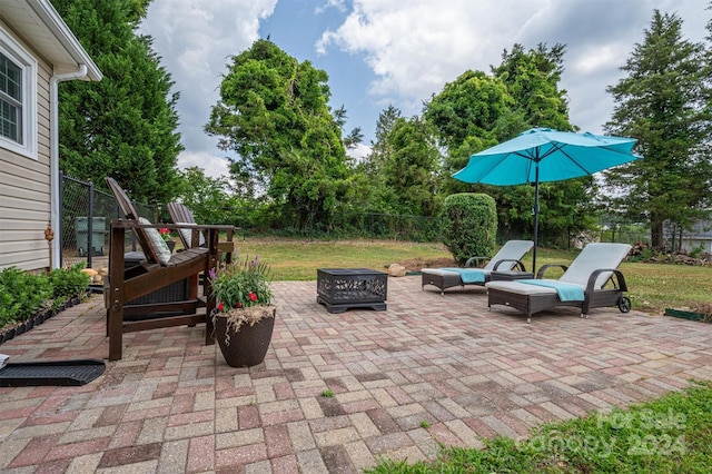 view of patio / terrace with an outdoor fire pit