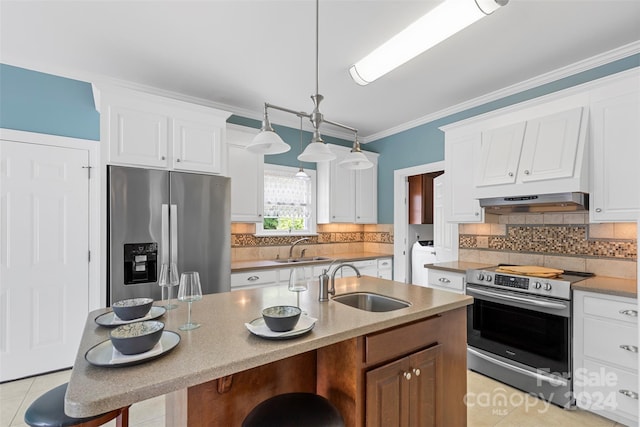 kitchen with white cabinetry, sink, and appliances with stainless steel finishes