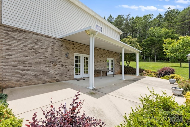 view of patio featuring french doors