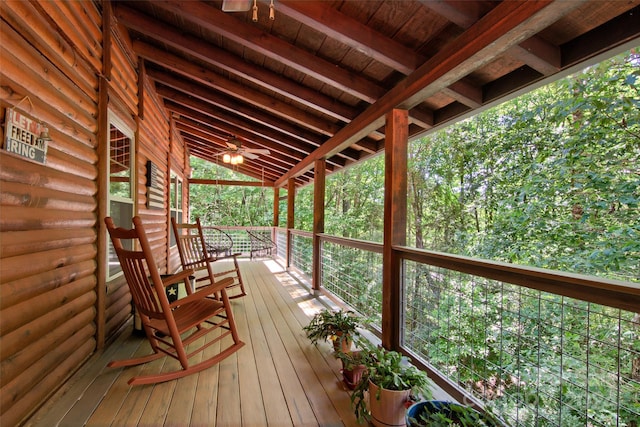 deck featuring ceiling fan and covered porch