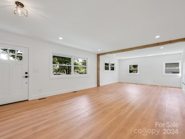 unfurnished living room with light wood-type flooring and a wealth of natural light