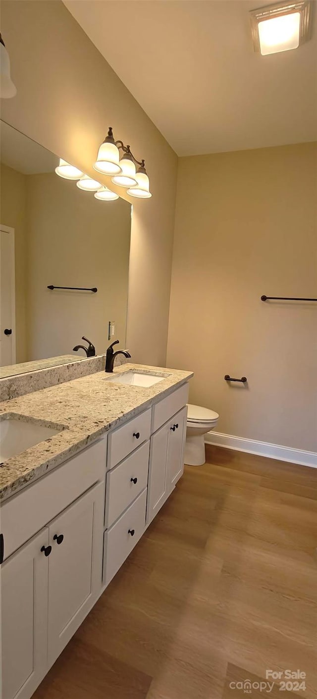 bathroom featuring toilet, hardwood / wood-style floors, and vanity