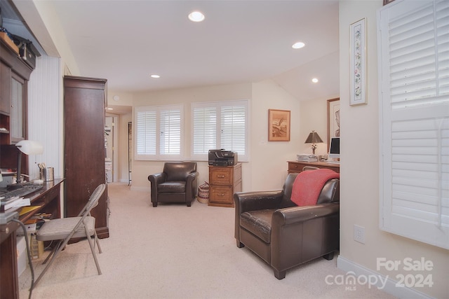 interior space featuring light colored carpet