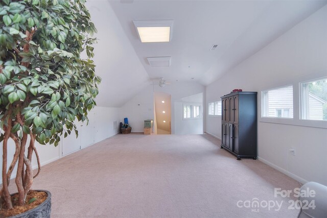 additional living space with vaulted ceiling and carpet