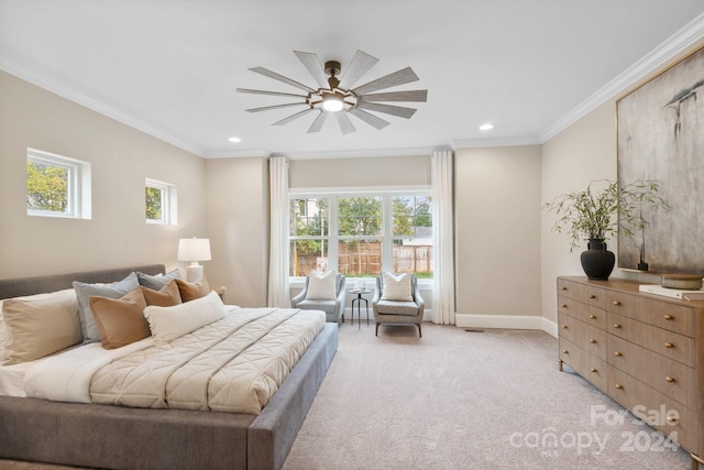 4023 Randolph Rd, Charlotte, NC 28211 - bedroom with ornamental molding, multiple windows, recessed lighting, light carpet, and baseboards