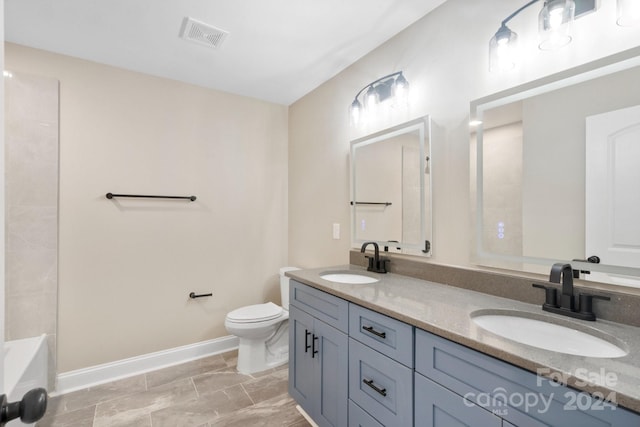 4023 Randolph Rd, Charlotte, NC 28211 - full bathroom featuring baseboards, toilet, double vanity, a tub, and a shower