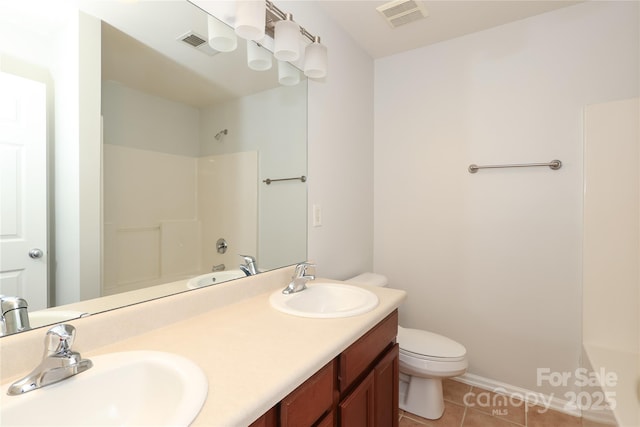 full bathroom featuring toilet, visible vents, a sink, and tile patterned floors