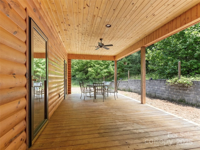 deck with ceiling fan and outdoor dining area