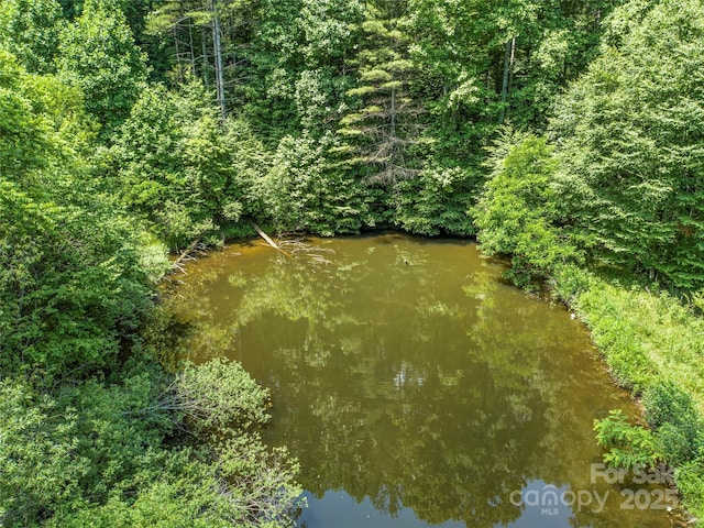 birds eye view of property with a wooded view