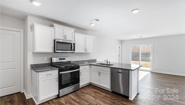 kitchen with white cabinetry, sink, dark wood-type flooring, and appliances with stainless steel finishes