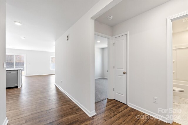 hallway featuring dark hardwood / wood-style floors