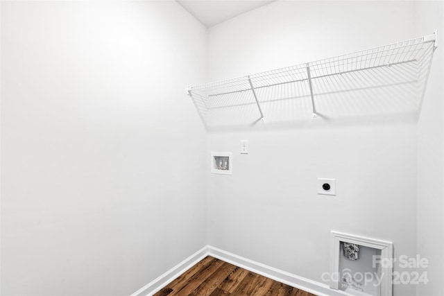 laundry room with electric dryer hookup, dark wood-type flooring, and washer hookup