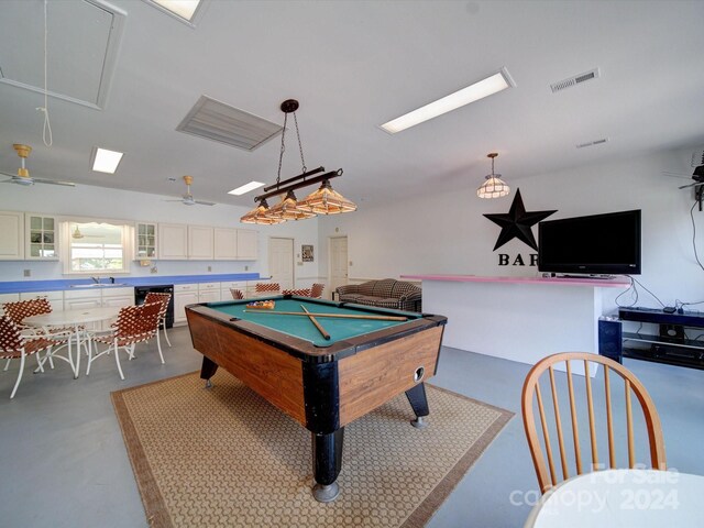 recreation room with billiards and sink