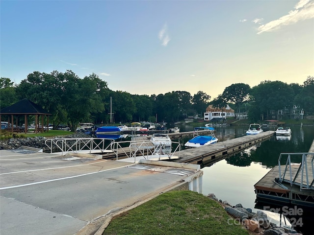 dock area with a water view