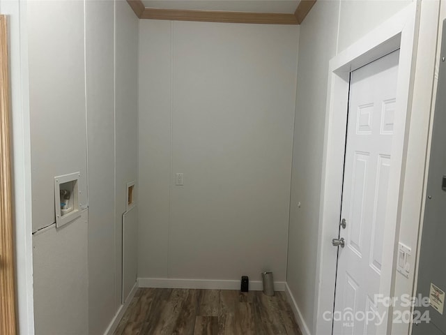 200 Olin Loop, Olin, NC 28660 - laundry room featuring dark wood-type flooring, crown molding, and hookup for a washing machine