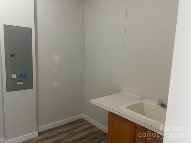 200 Olin Loop, Olin, NC 28660 - bathroom with electric panel, hardwood / wood-style floors, and vanity