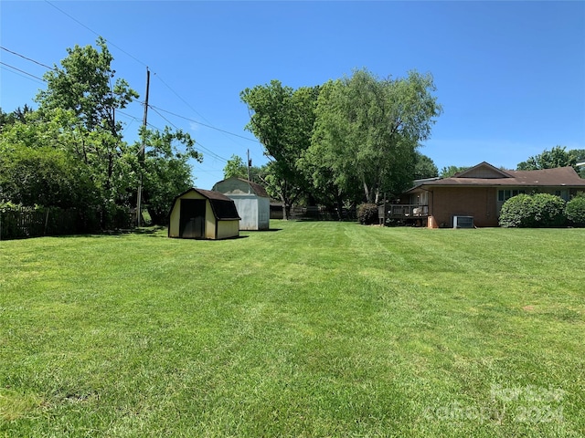 view of yard with a storage shed