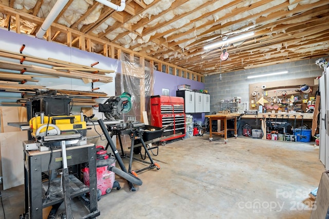 basement featuring a workshop area