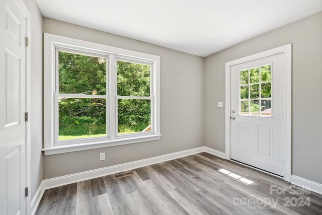 doorway to outside featuring light wood-type flooring