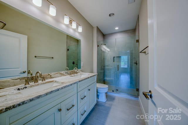 167 Collin Pl Unit 21, Asheville, NC 28804 - full bath featuring a shower stall, tile patterned flooring, double vanity, and a sink