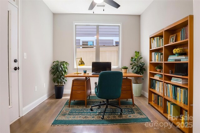 831B Wynnshire Dr Unit 60, Hickory, NC 28601 - office with wood finished floors, visible vents, baseboards, and ceiling fan