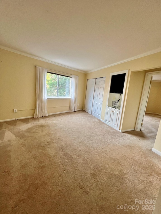 carpeted empty room with crown molding