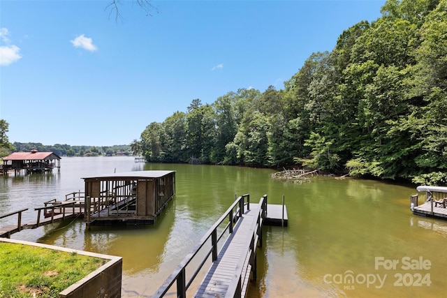 view of dock with a water view