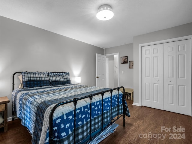 bedroom featuring a closet and dark hardwood / wood-style floors