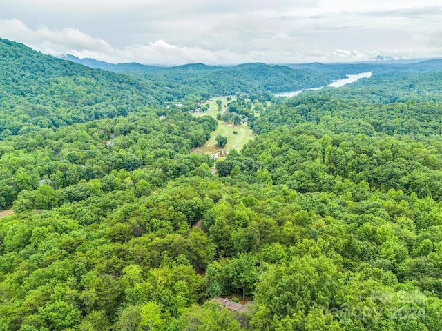 drone / aerial view featuring a mountain view