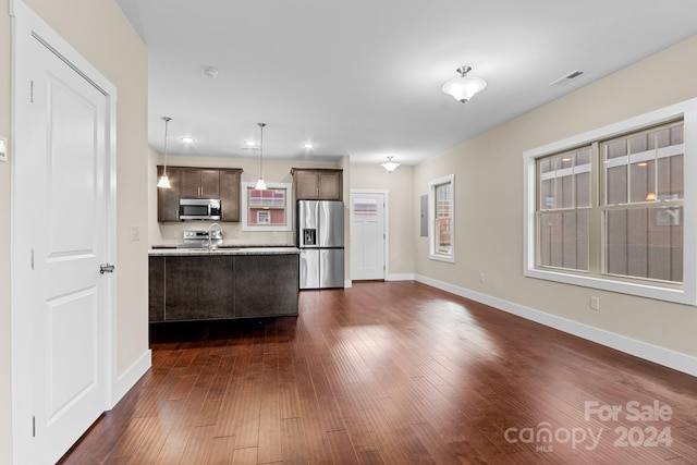 34 Wheeler Rd, Weaverville, NC 28787 - kitchen featuring stainless steel appliances, baseboards, dark wood finished floors, dark brown cabinetry, and recessed lighting