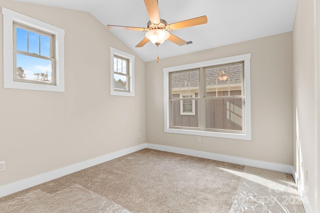 34 Wheeler Rd, Weaverville, NC 28787 - spare room with carpet, lofted ceiling, ceiling fan, and baseboards