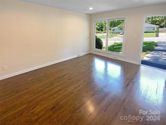 spare room featuring dark wood-type flooring and plenty of natural light