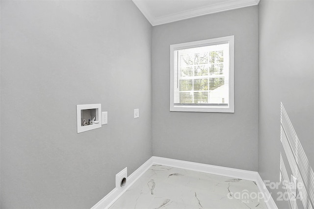 washroom with washer hookup and ornamental molding