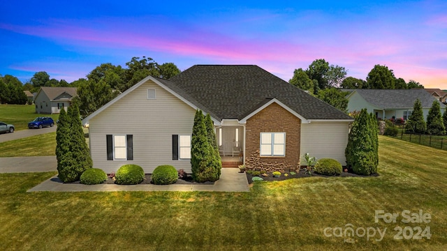 view of front of home with a lawn