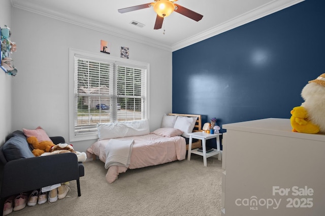 104 Castle Pines Ln, Statesville, NC 28625 - carpeted bedroom with crown molding and ceiling fan