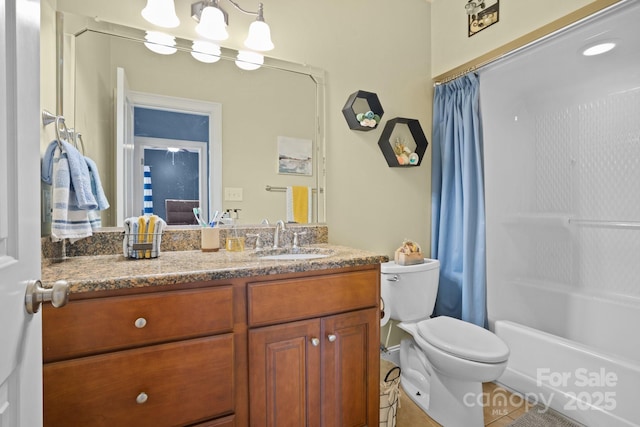 104 Castle Pines Ln, Statesville, NC 28625 - bathroom featuring toilet, vanity, shower / tub combo, and tile patterned flooring