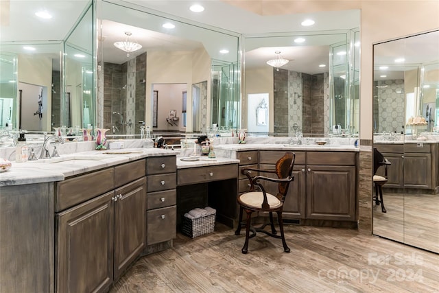 bathroom with hardwood / wood-style floors and vanity