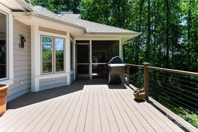 57 Old Hickory Trl, Hendersonville, NC 28739 - wooden deck featuring a sunroom and a grill
