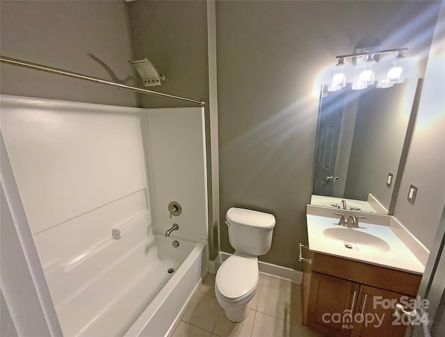 full bathroom with toilet, vanity, tile patterned floors, and  shower combination