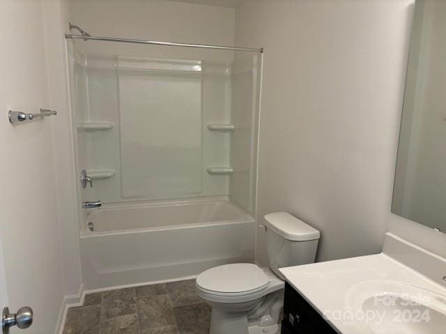 full bathroom with shower / bathing tub combination, vanity, and toilet